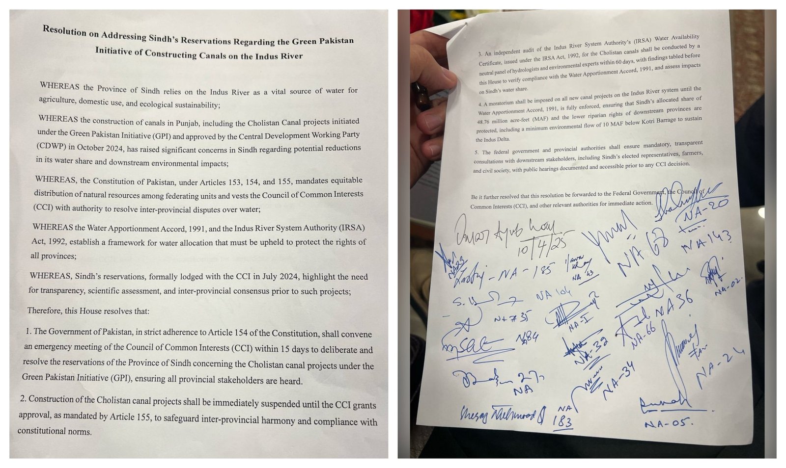 The resolution submitted to National Assembly Speaker Ayaz Sadiq, on April 10, 2025. — PTI